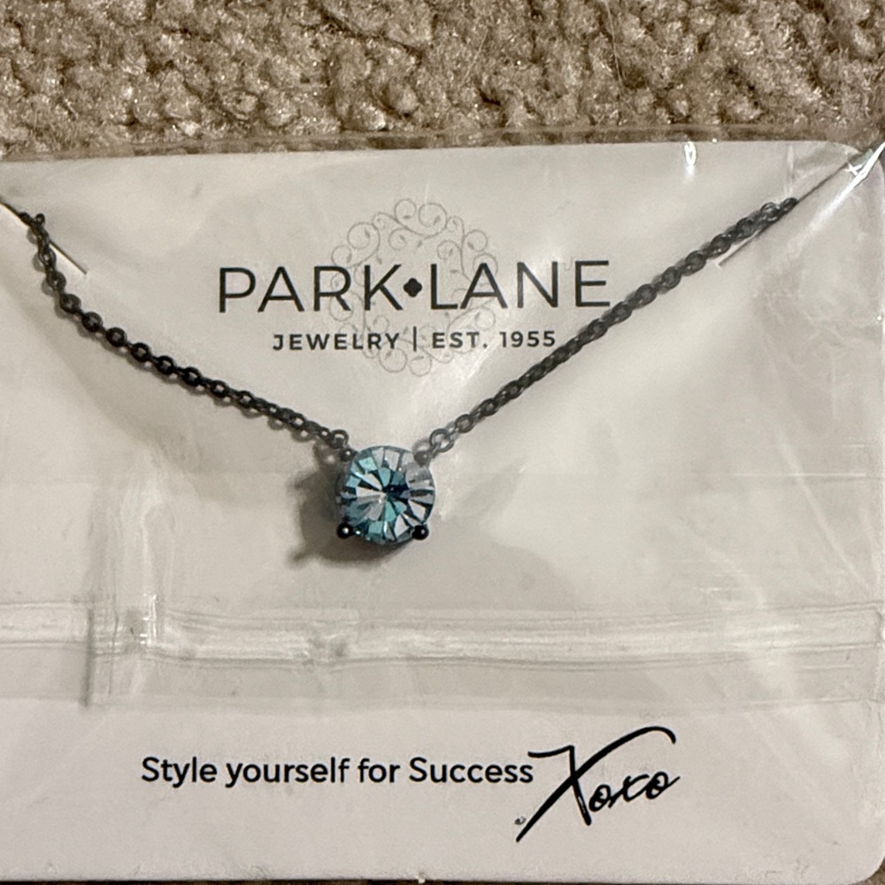 Park Lane Silver Necklace with Blue Gem